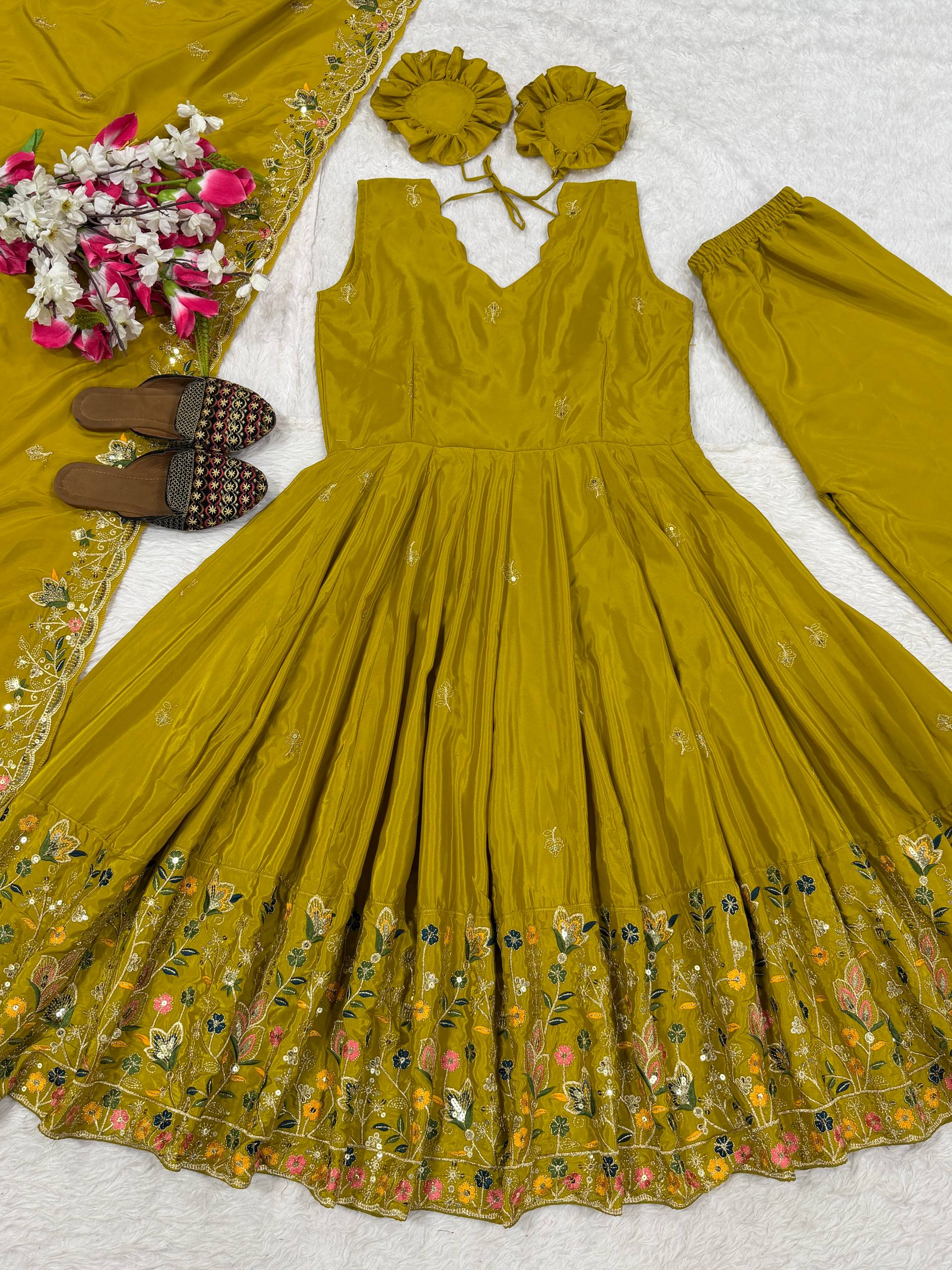The Radiant Mustard Botanical-Hem Anarkali